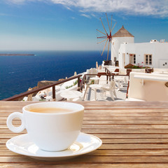 Cup of coffee on  Santorini 