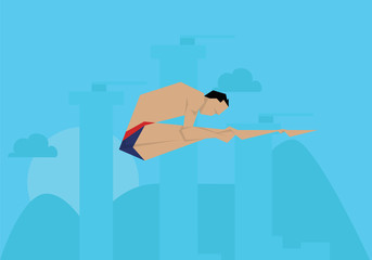 Illustration Male Swimmer Competing In Diving Event 