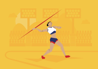 Illustration Of Female Athlete Competing In Javelin Event