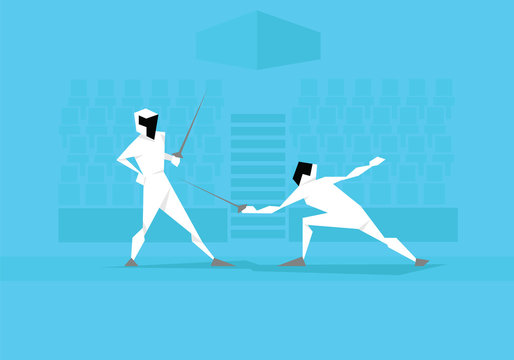 Illustration Of Two Male Fencers Competing In Event 