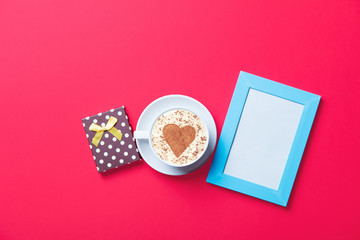 cup, photo frame and gift