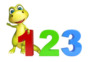cute Dinosaur cartoon character with 123 sign