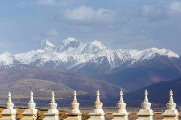 Village inclose mountain a famous landmark in Ganzi, Sichuan, China