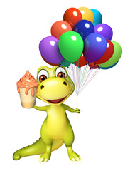 fun Dinosaur cartoon character with balloons and ice cream