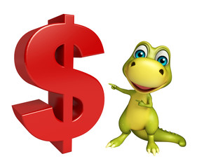 Dinosaur cartoon character with doller sign