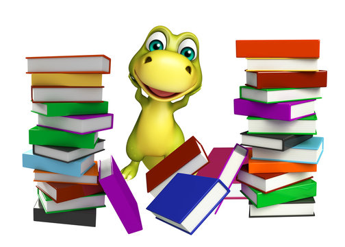 cute Dinosaur cartoon character with book stack
