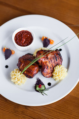 Fresh roasted chicken with mashed potato