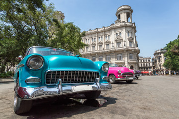 Vintage cars serving as taxi for tourists in Old Havana, Cuba
