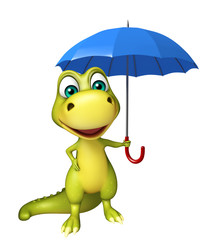 Dinosaur cartoon character with umbrella