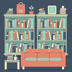 Modern Design Interior Chairs and Bookshelf.