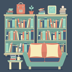 Modern Design Interior Chairs and Bookshelf.