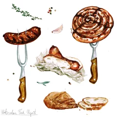 Keuken spatwand met foto Watercolor Food Clipart - Sausages © nataliahubbert