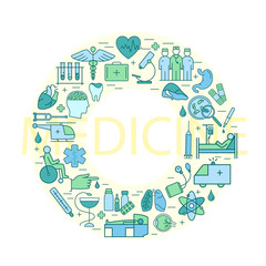 Vector line style illustration with on a theme medicine and Health symbols.