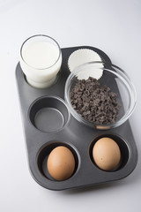Preparation of chocolat muffins Background. horizontal view from