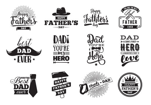 Happy fathers day set. Vector typography.