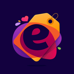 E letter logo with Sale tag heart and splashes.