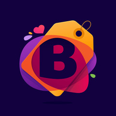 Fototapeta premium B letter logo with Sale tag heart and splashes.