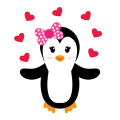 penguin girl and heart