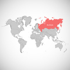 World map with the mark of the country. Russia. Vector illustration.