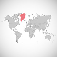 Fototapeta na wymiar World map with the mark of the country. Greenland. Vector illustration.