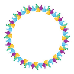 Fototapeta premium Round frame truffle candy in colorful wrapping.
