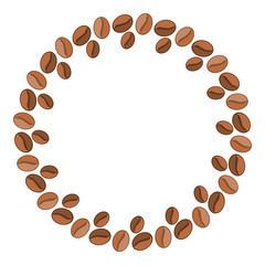 Round frame from coffee beans. Border of coffee beans to packaging design, advertising materials and other products.