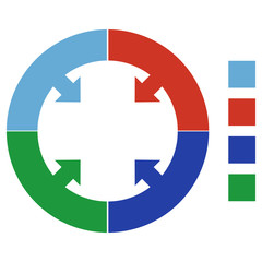 Element infographic circle sectors and arrows. Blue, red, blue, green pointers.