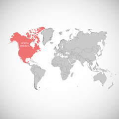 Fototapeta na wymiar World map with the mark of the country. North America. Vector illustration.