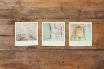 Fototapeta premium top view of instant polaroid photos album