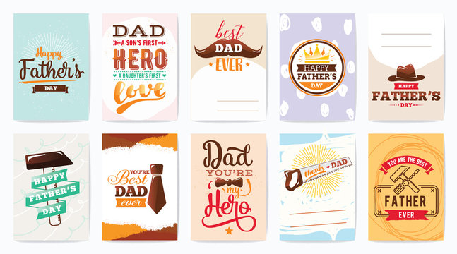 Happy fathers day cards set. Vector typography.