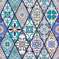Vector seamless texture. Beautiful mega patchwork pattern for design and fashion with decorative elements - 111691804