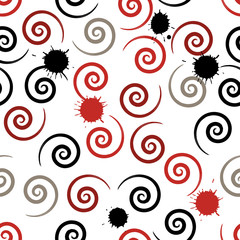 Naklejka na ściany i meble Cute vector geometric seamless pattern. Brush strokes, swirl. Hand drawn grunge texture. Abstract forms. Endless texture can be used for printing onto fabric or paper