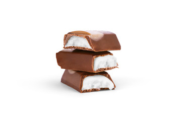 chocolate bar with white cream on a white background