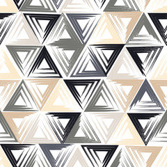 Fototapeta premium Cute vector geometric seamless pattern. Brush strokes, triangles. Abstract forms. Endless texture can be used for printing onto fabric or paper