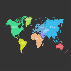 Fototapeta na wymiar World map with the names of the continents. Vector illustration.