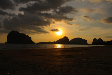 Sunset at Pak Meng Beach inTrang province,  Thailand.