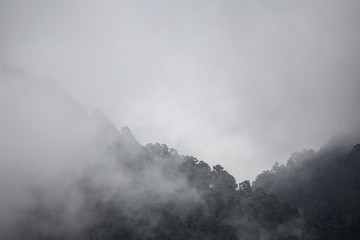 clouds rest on the mountains