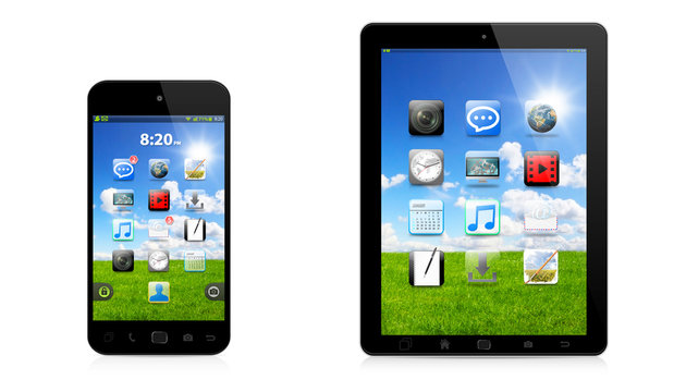 Modern digital phone and tablet on white background