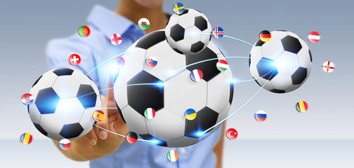 Businesswoman holding football in his hand