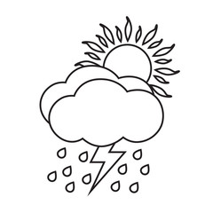 Line icon sunny and rainy day with storm. Weather icon isolated on white background.