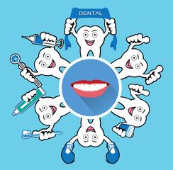 Cartoon Smiling tooth with smile icon