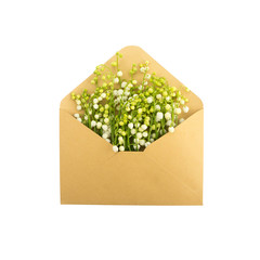 lilies of the valley in the envelope, isolated on white