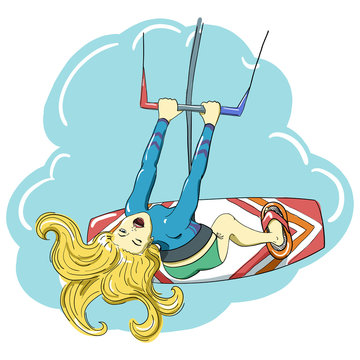 kitesurfing happy jumping girl
