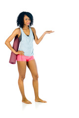 Fototapeta premium female model attractive woman showcasing empty spcace for logo o