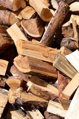 A pile of cut and chopped wood