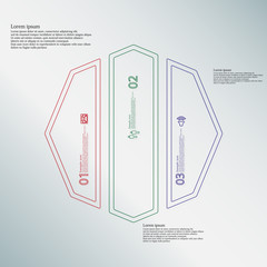 Octagon Illustration infographic template divided to three color parts created by double outlines