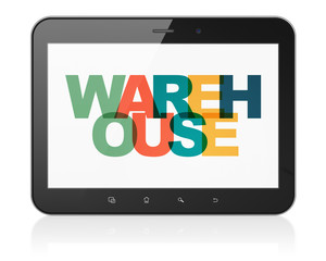 Manufacuring concept: Tablet Computer with Warehouse on  display
