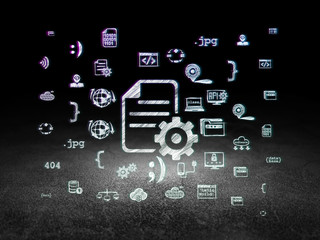 Programming concept: Gear in grunge dark room