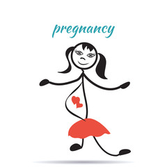 Vector illustration of pregnant female . Cartoon girl is waiting
