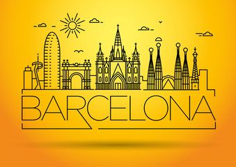 Minimal Barcelona City Linear Skyline with Typographic Design - obrazy, fototapety, plakaty